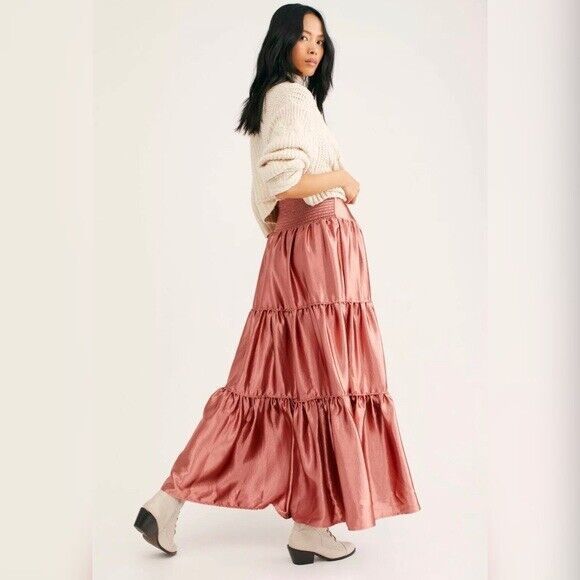 Free People Dresses & Skirts - New Free People Metallic Rose Moonbeam Tiered Skirt Size Xs